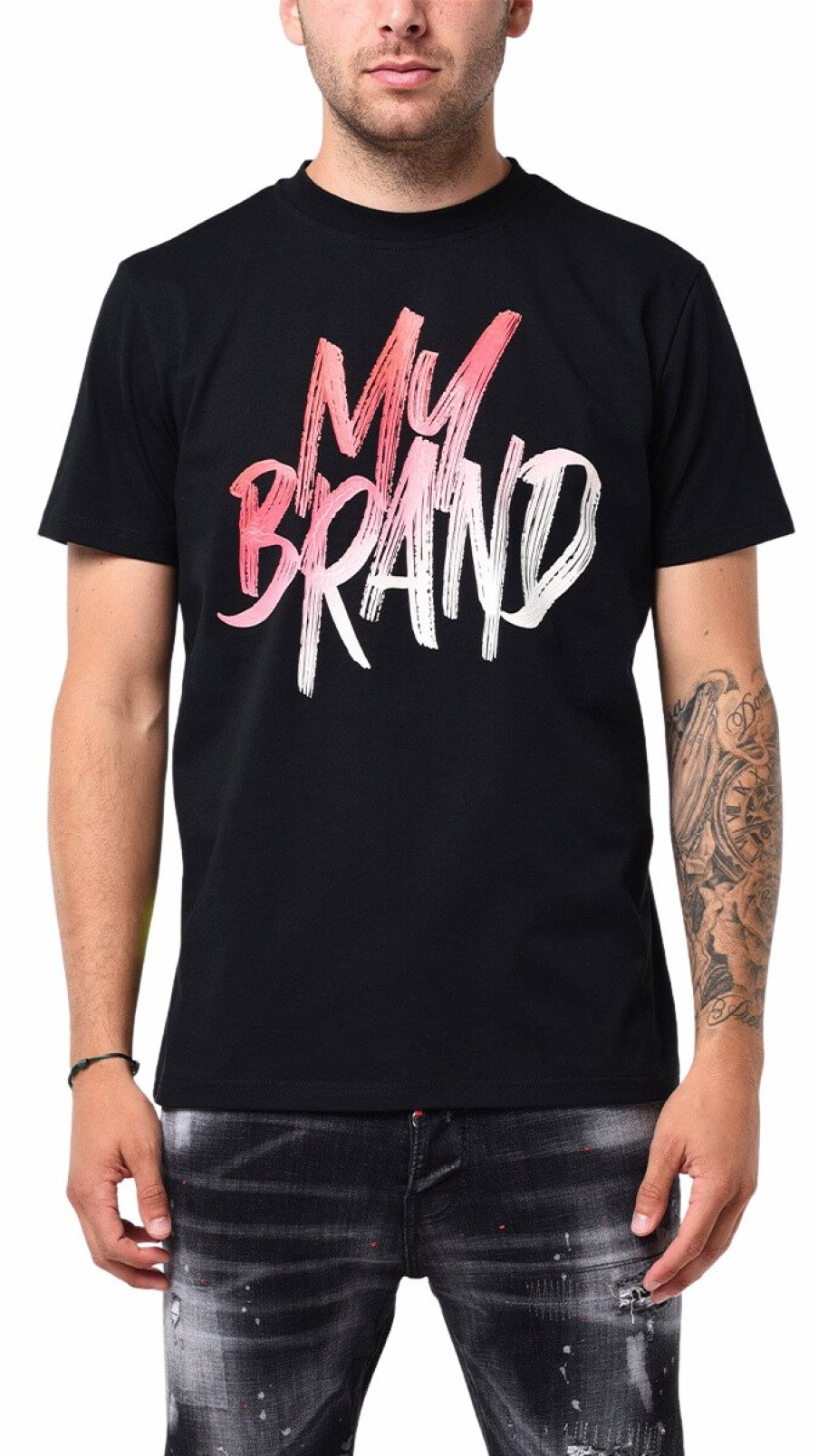 Heren My Brand T-Shirts | Mb Logo Paint Stroke True Red Gradient Tshirt