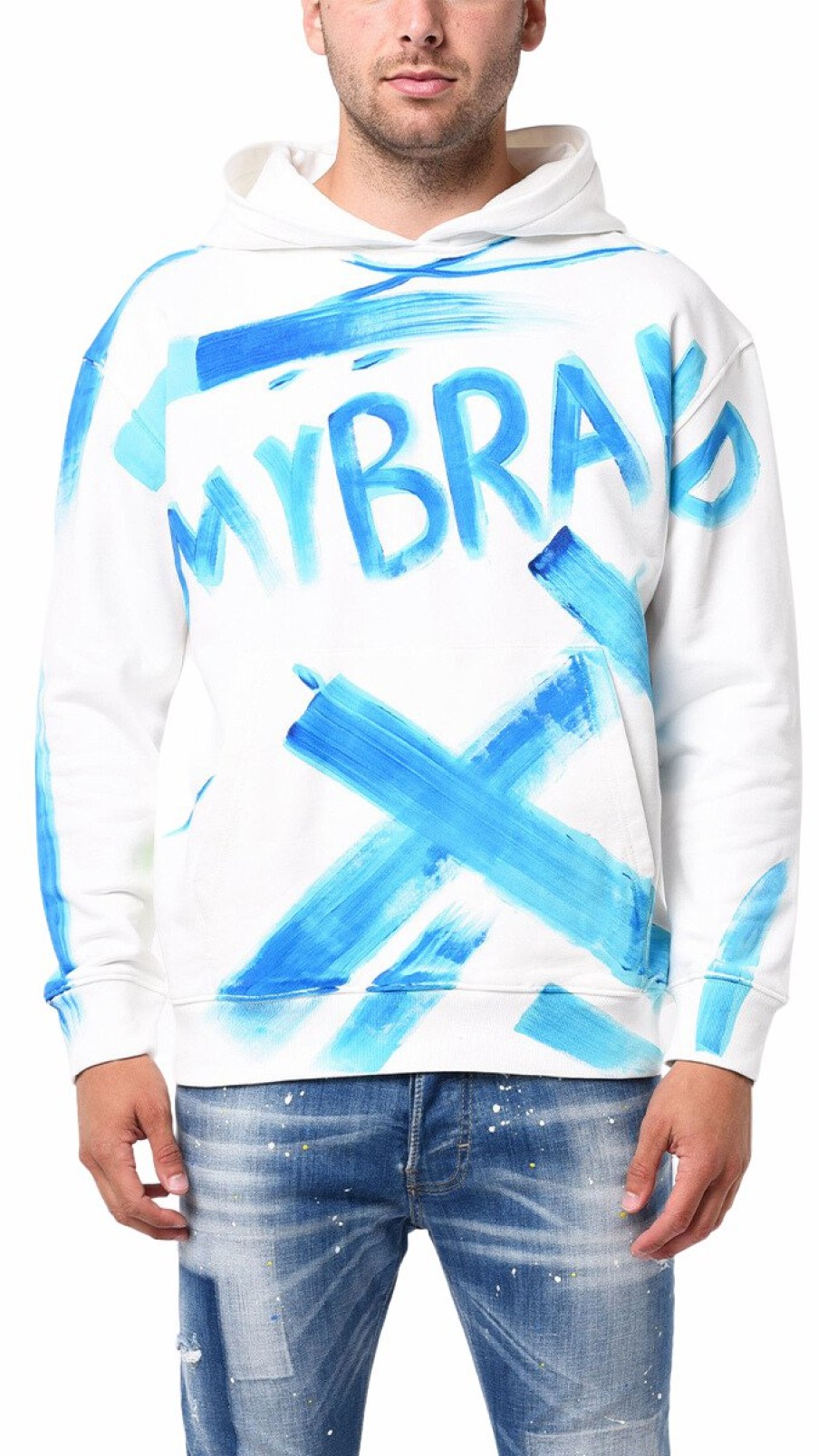 Heren My Brand Hoodies | Mb All Over Graffiti Paint Ocean Blue Hoodie