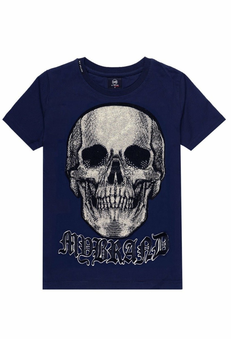 Junior My Brand T-Shirts | White Skull T-Shirt Navy