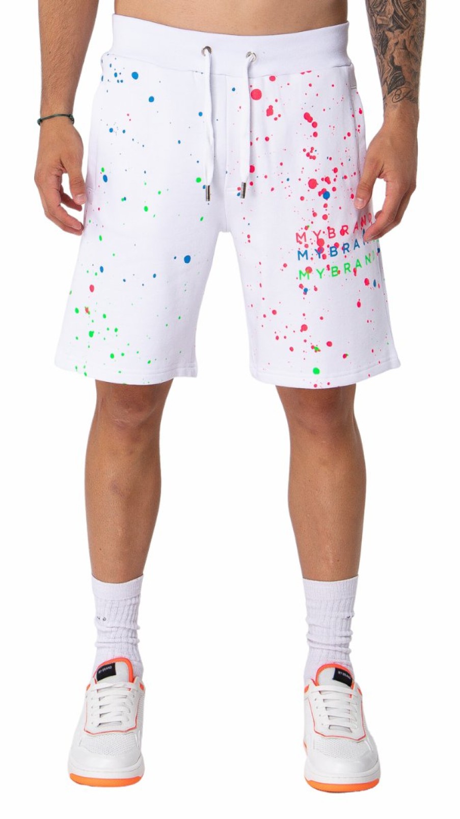 Heren My Brand Korte Broek | Neon Paint Splash Mb Short White