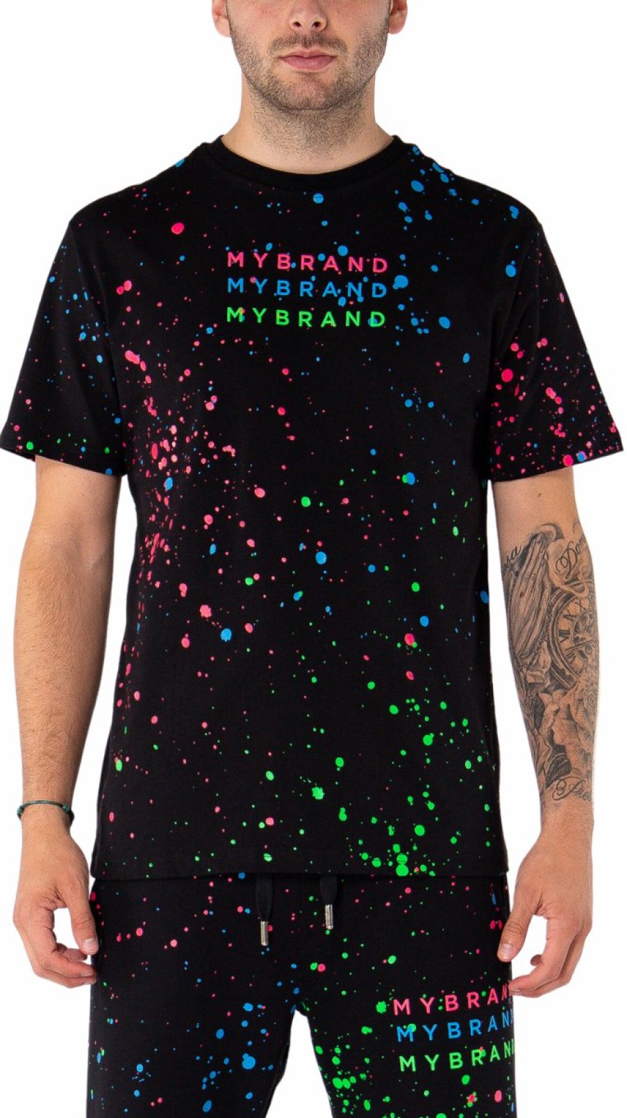 Heren My Brand T-Shirts | Neon Paint Splash Mb Tshirt Black