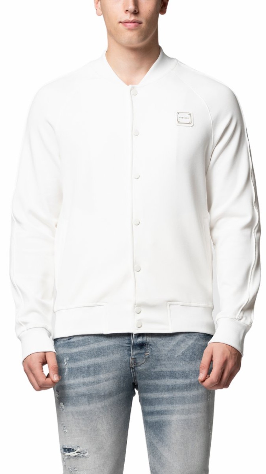 Heren My Brand Jassen | Mb Essential Pique White Baseball Jacket