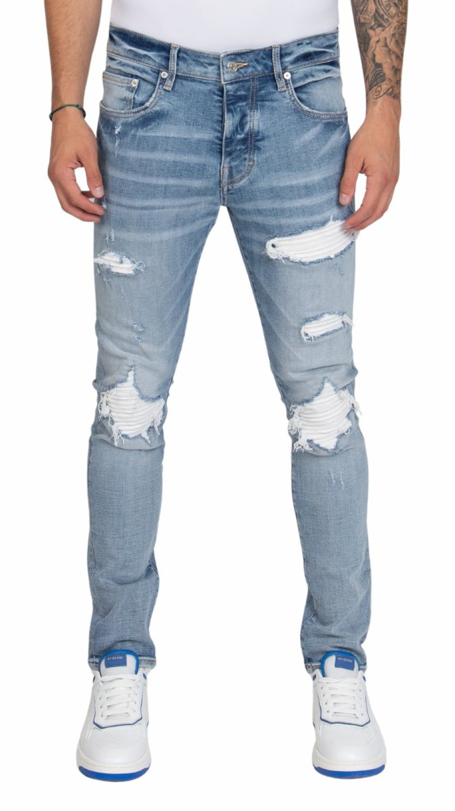 Heren My Brand Jeans | White Ripped Biker Jeans