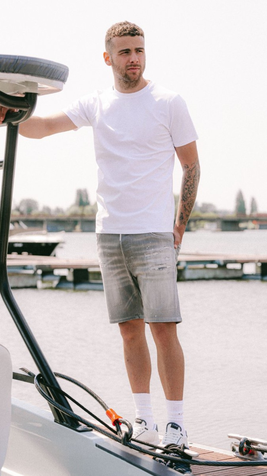 Heren My Brand Korte Broek | Mb Skinny Grey Short Jeans Bleached