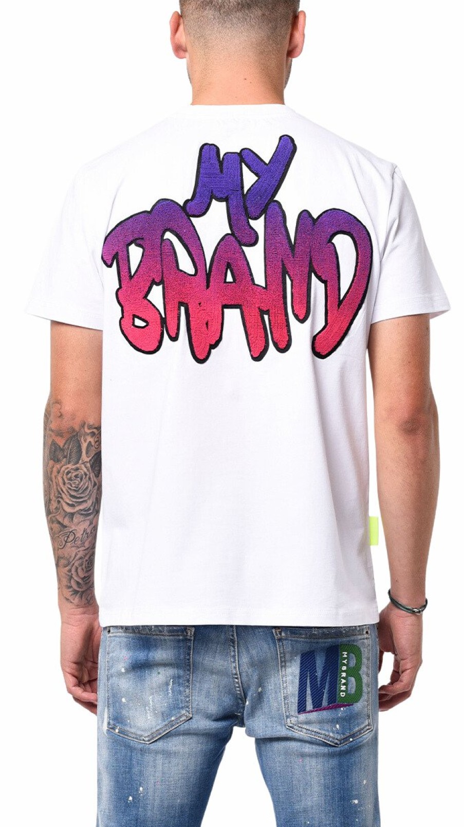 Heren My Brand T-Shirts | Mb Logo Graffiti Patch Magenta Gradient Tshirt