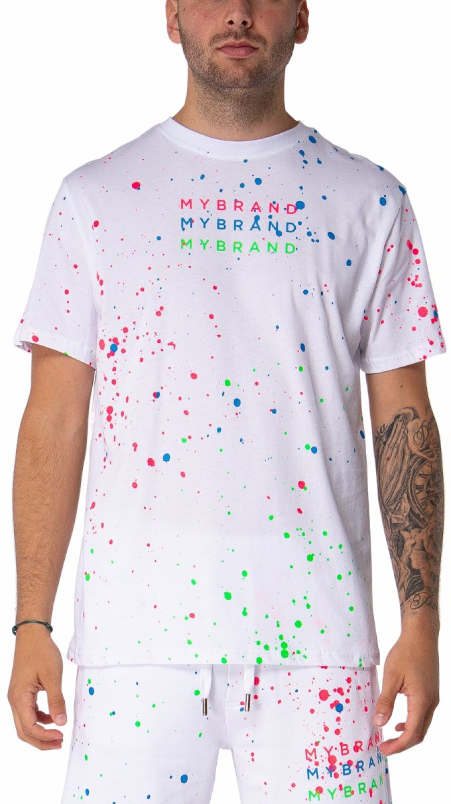 Heren My Brand T-Shirts | Neon Paint Splash Mb Tshirt White