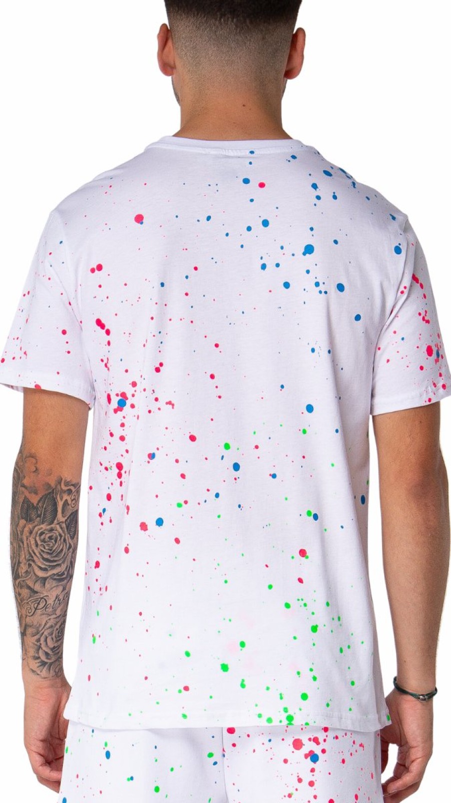 Heren My Brand T-Shirts | Neon Paint Splash Mb Tshirt White