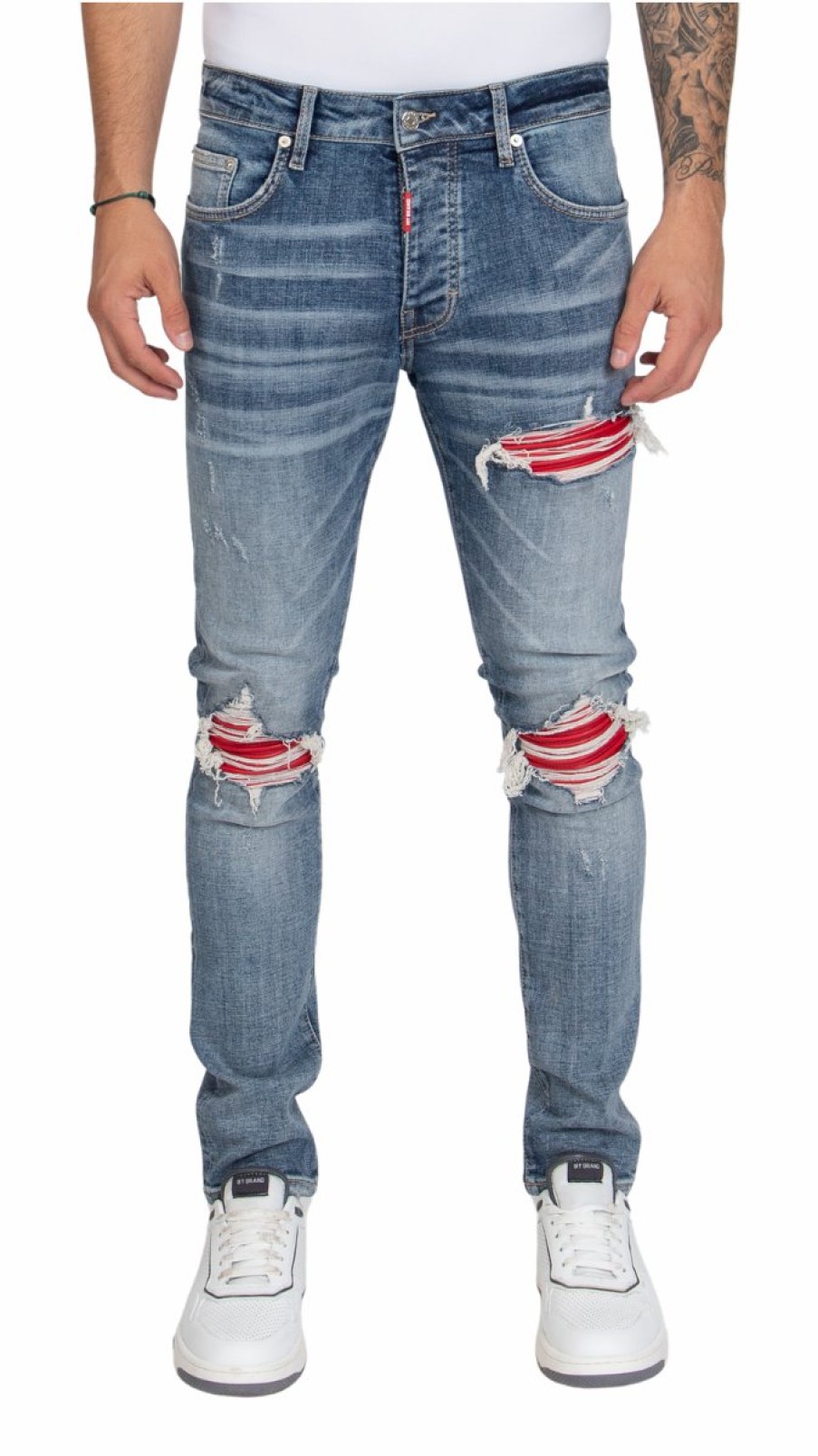 Heren My Brand Jeans | Red Ripped Biker Jeans