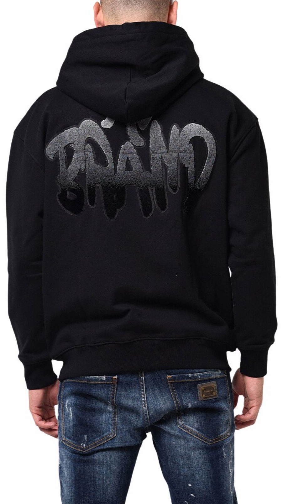 Heren My Brand Hoodies | Mb Logo Graffiti Patch Grey Gradient Hoodie