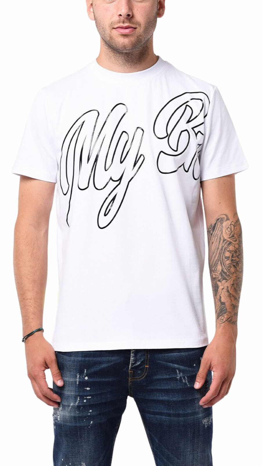 Heren My Brand T-Shirts | Mb Logo Black Sillicon Print Tshirt