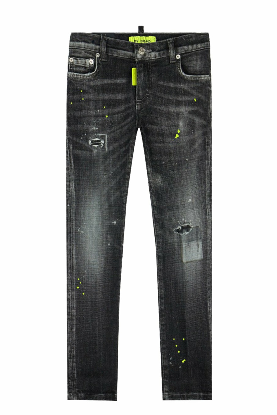 Junior My Brand Jeans | Black Distressed Neon Yellow Jeans