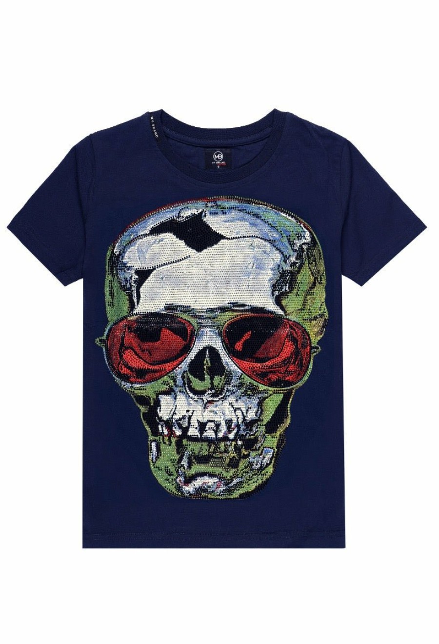 Junior My Brand T-Shirts | Sunglasses Skull T-Shirt Navy