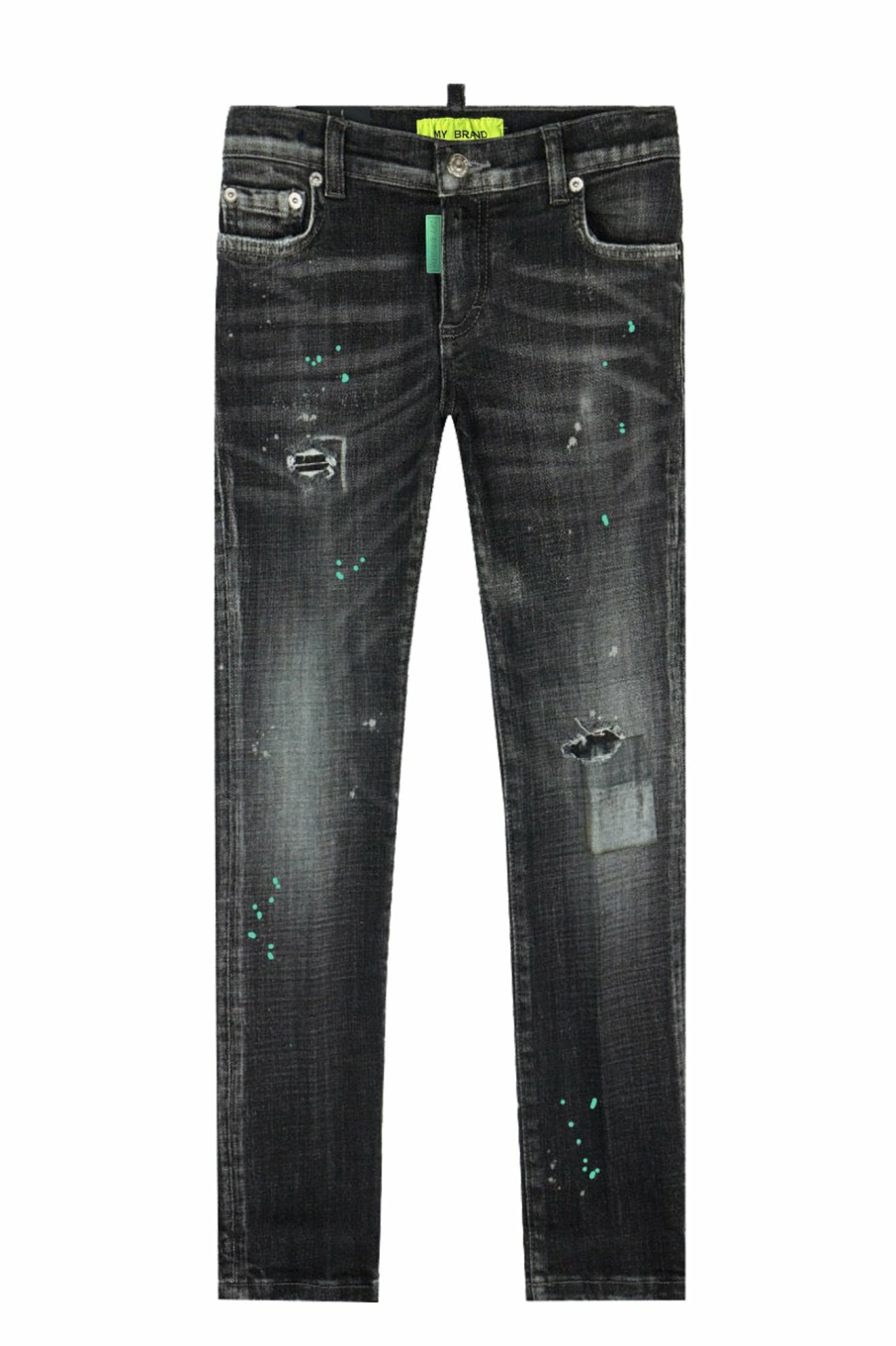 Junior My Brand Jeans | Black Distressed Neon Green Jeans