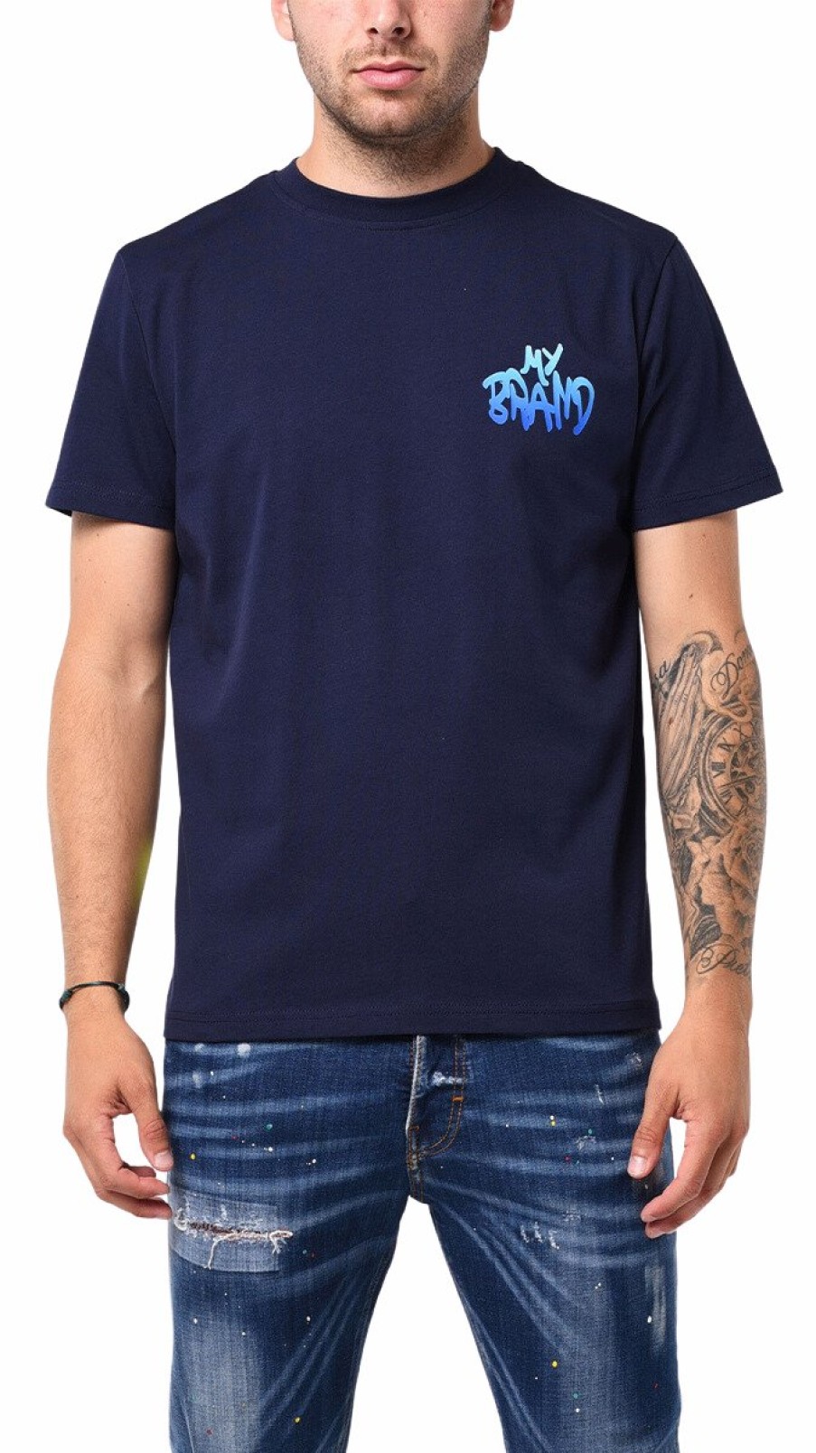 Heren My Brand T-Shirts | Mb Logo Graffiti Patch Ocean Blue Gradient Tshirt