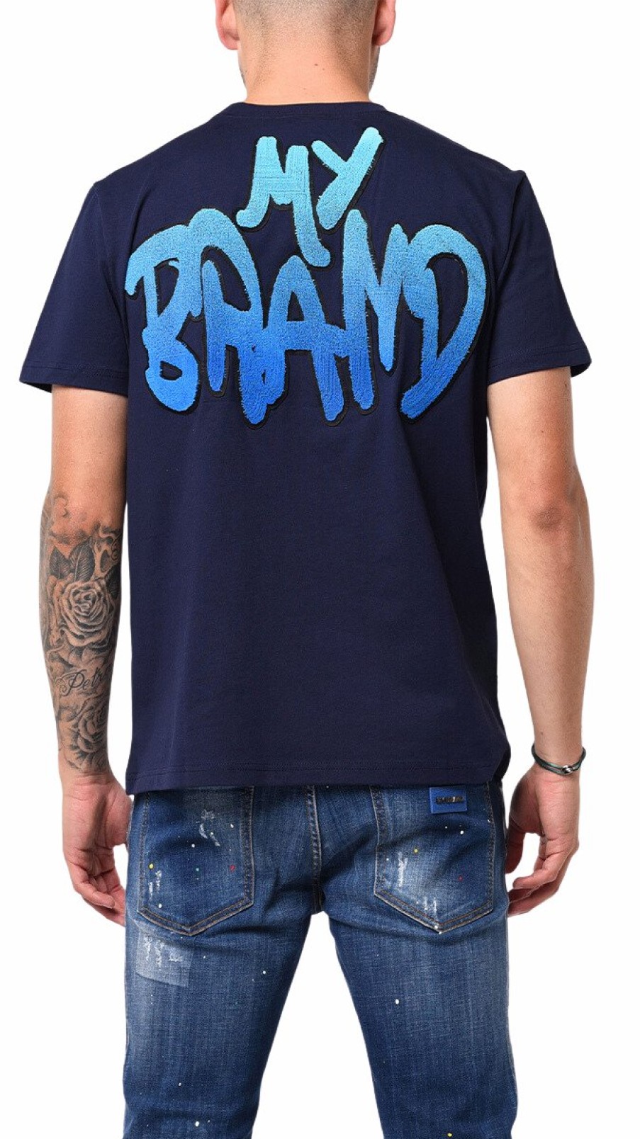 Heren My Brand T-Shirts | Mb Logo Graffiti Patch Ocean Blue Gradient Tshirt