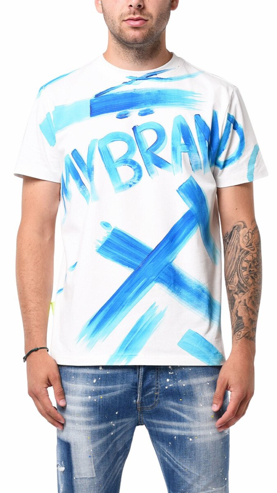 Heren My Brand T-Shirts | Mb All Over Graffiti Paint Ocean Blue Tshirt