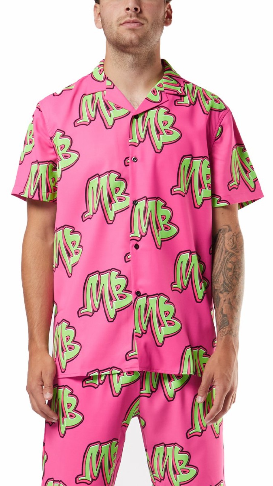 Heren My Brand Zwemkleding | Neon Swim Capsule Bowlingshirt Neonpink