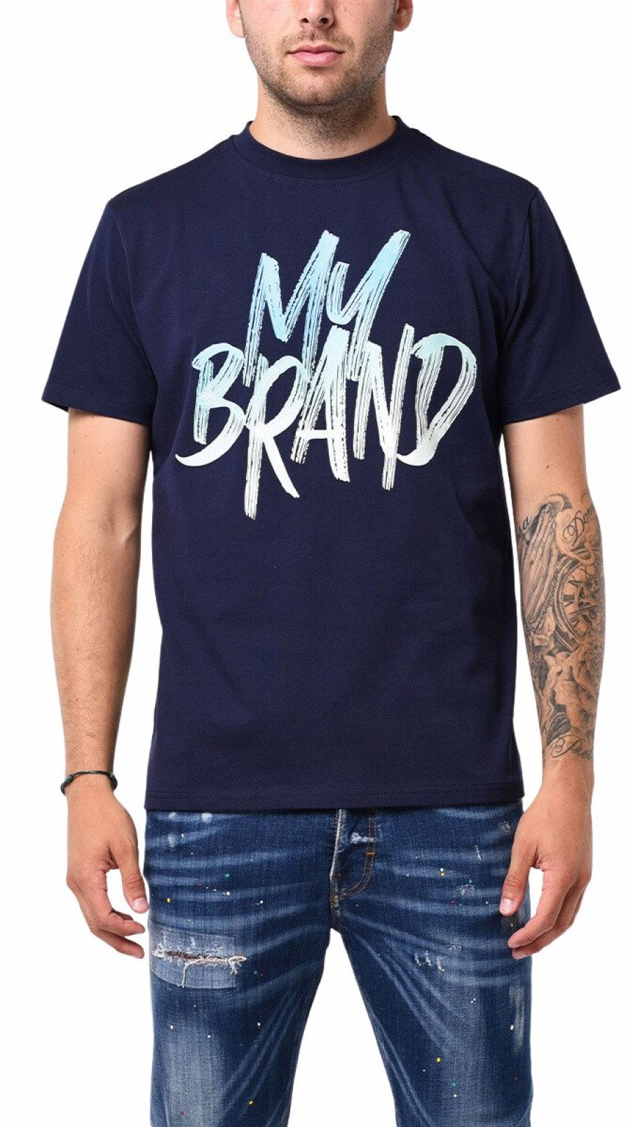 Heren My Brand T-Shirts | Mb Logo Paint Stroke Sky Blue Gradient Tshirt