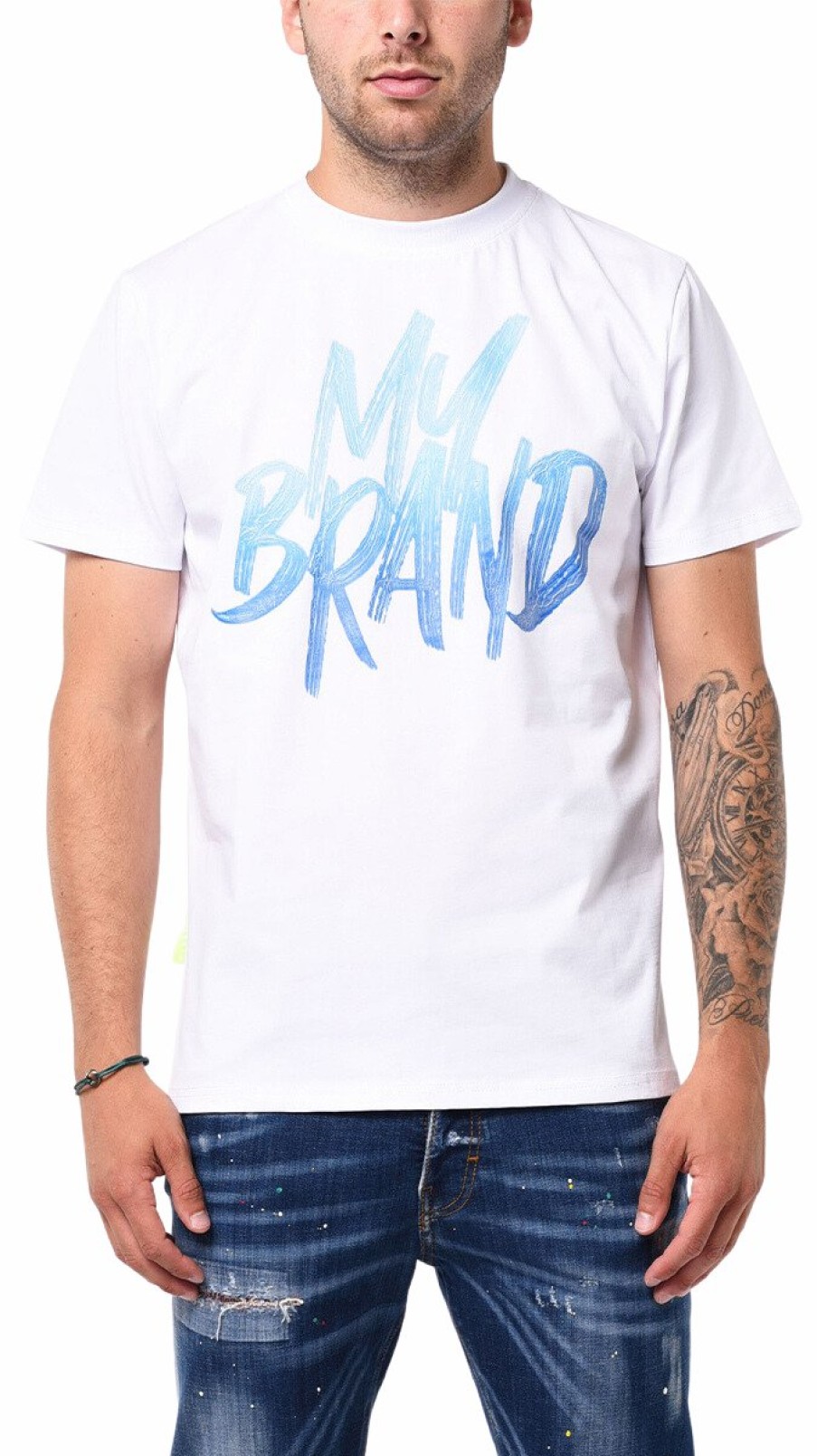 Heren My Brand T-Shirts | Mb Logo Paint Stroke Ocean Blue Gradient Tshirt