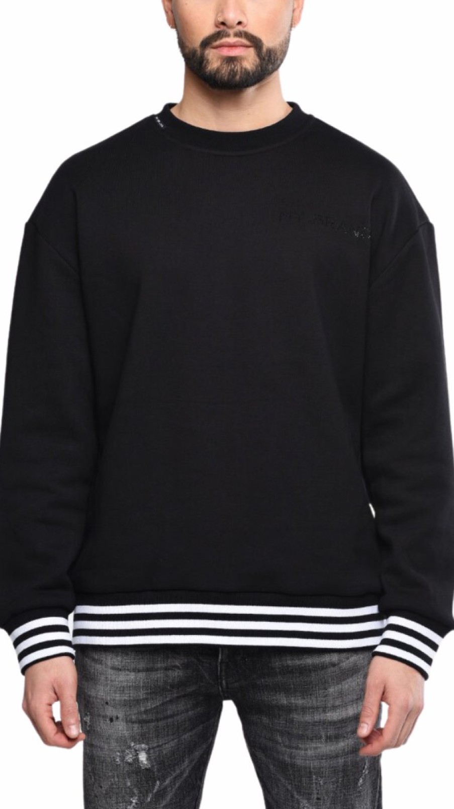 Heren My Brand Truien | Black Crewneck With Colle