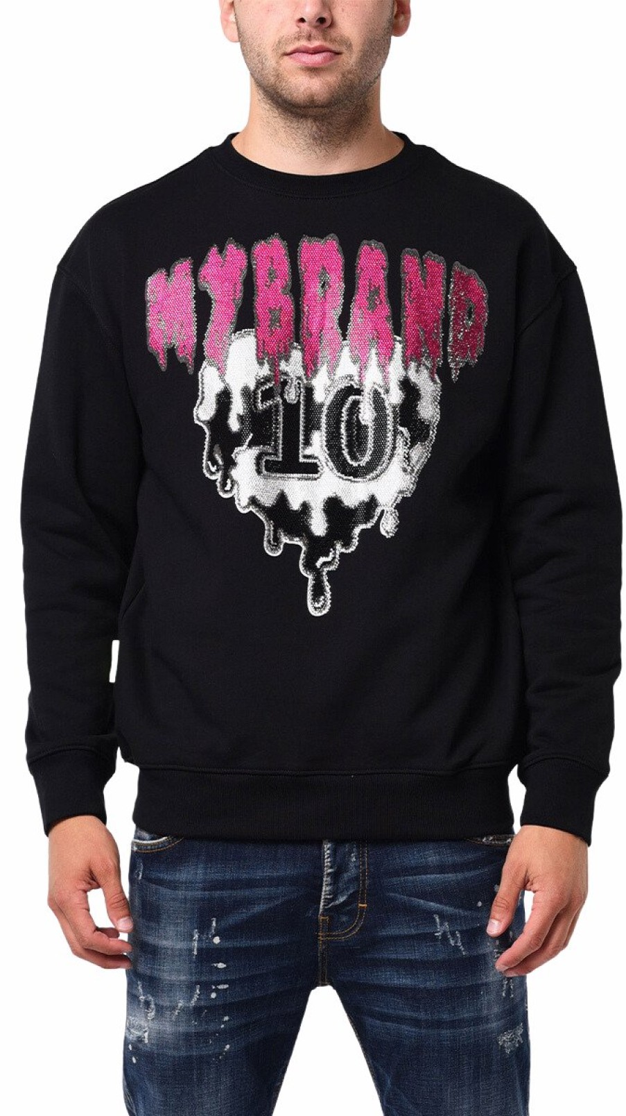 Heren My Brand Hoodies | Mb Logo Rhinestones Graffiti Magenta 10 Hoodie