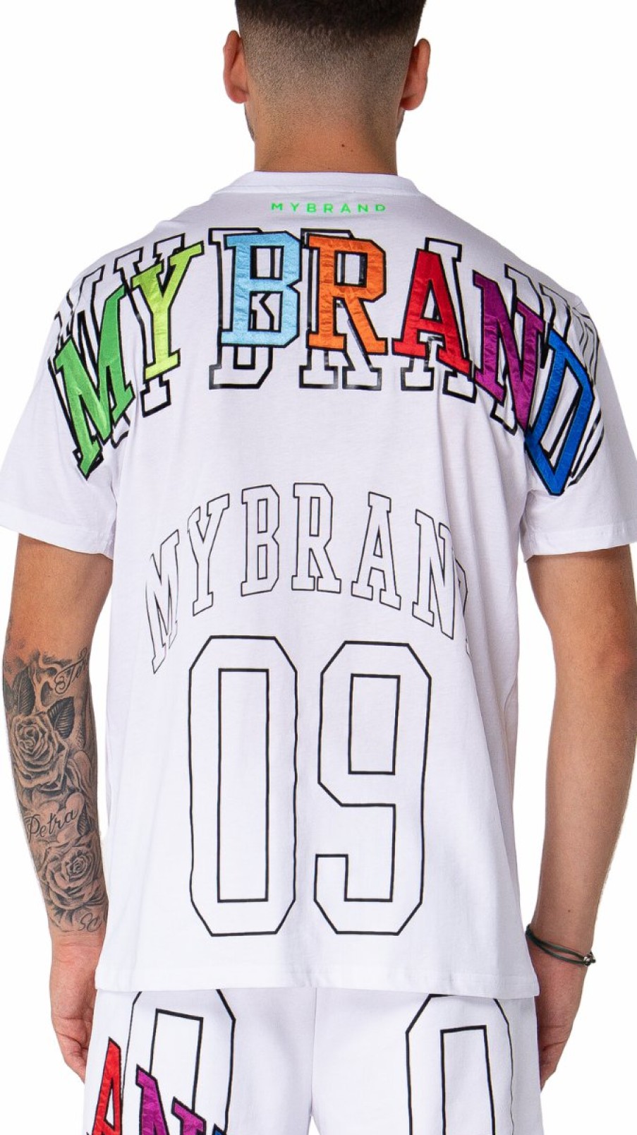 Heren My Brand T-Shirts | My Brand Rainbow College Mb09 T-Shirt White