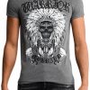 Heren My Brand T-Shirts | Warrior Indian Skull T-Shirt Grey