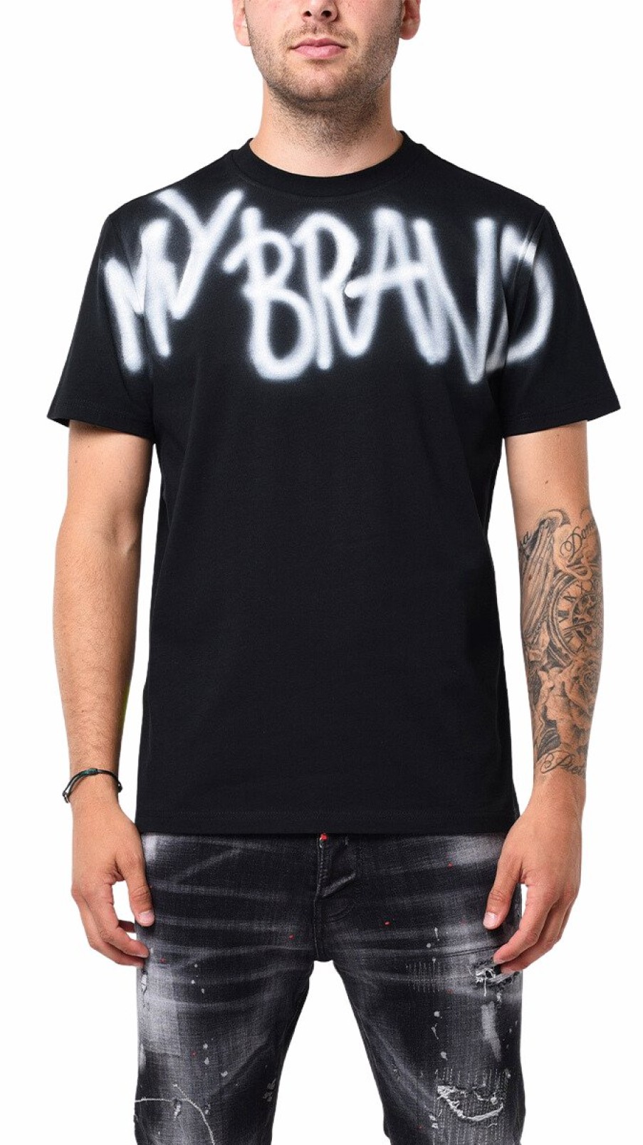 Heren My Brand T-Shirts | Mb Logo Graffiti White Spray Tshirt