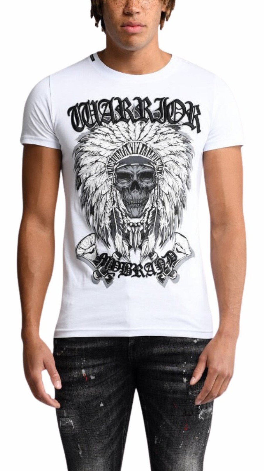 Heren My Brand T-Shirts | Warrior Indian Skull T-Shirt White