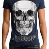 Heren My Brand T-Shirts | White Skull T-Shirt Navy