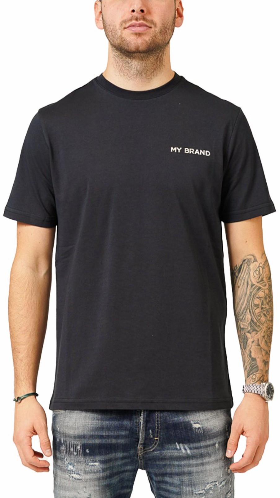 Heren My Brand T-Shirts | My Brand Chest Logo Blue